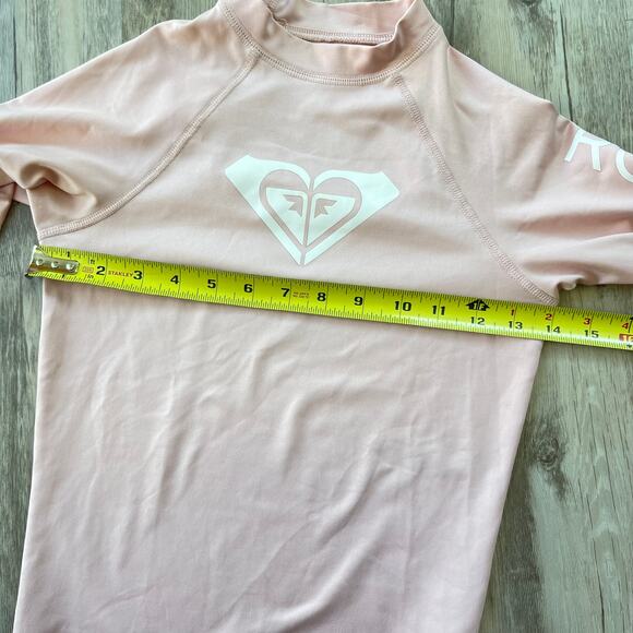 Roxy Girls Rashguard Swim Surf Top Sz Large 12 Pink Long Sleeve Heart Logo UPF - Picture 7 of 7